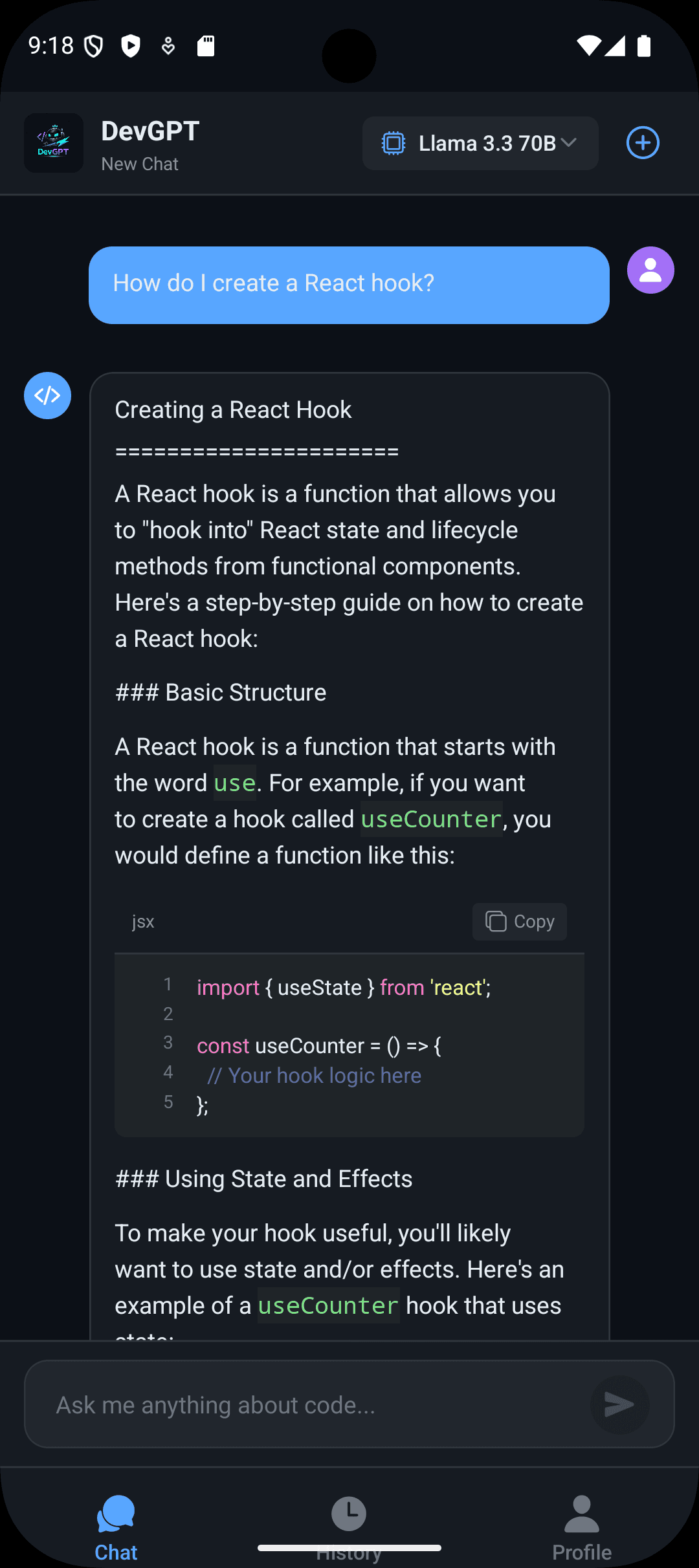 DevGPT Chat Interface